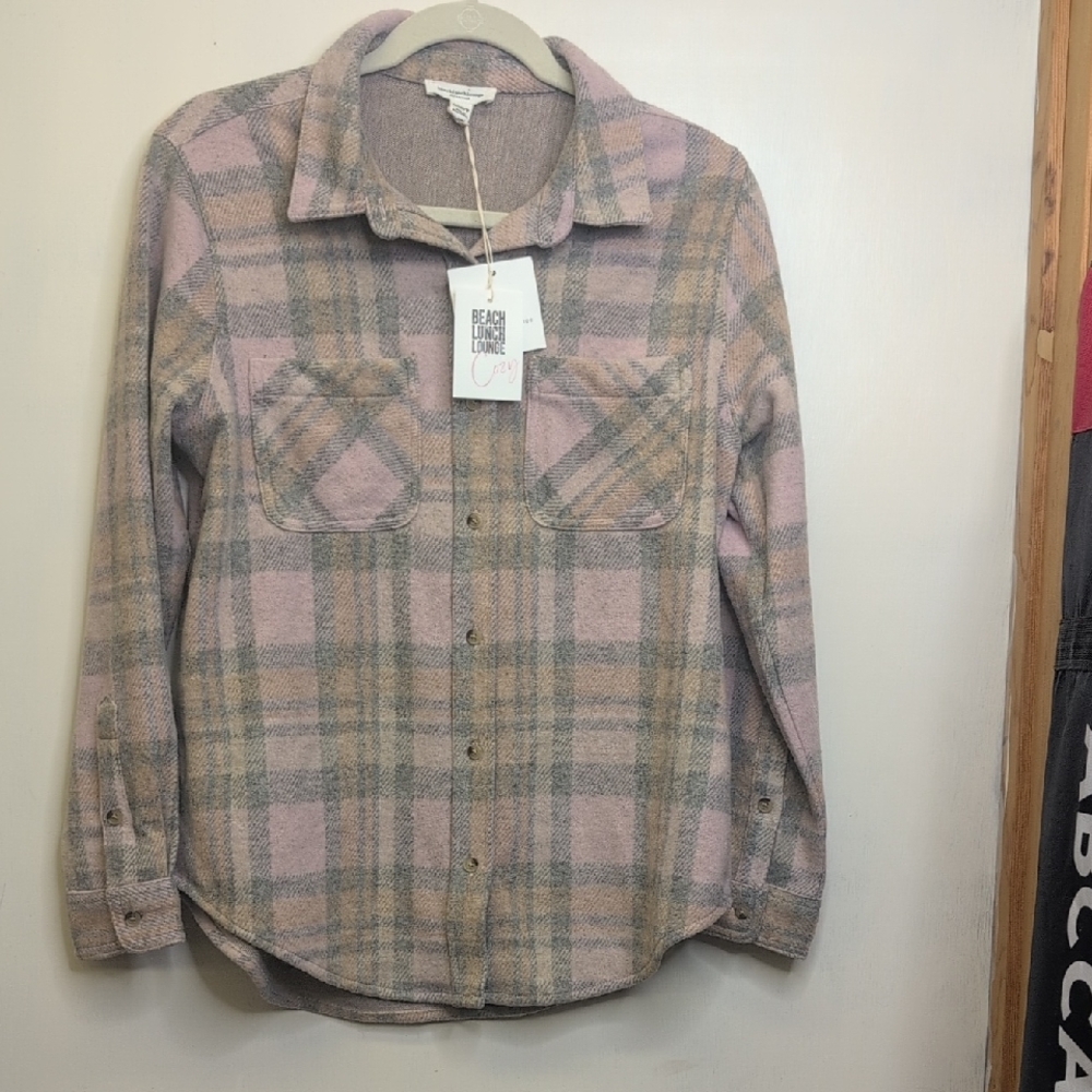 Beachlunchlounge Pink and Gray Plaid Shirt